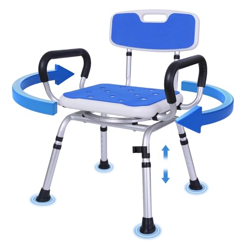 Swivel Shower Chair, Removable Back and Arms, 400 lbs Capacity | Adjustable Height Shower Seat for Elderly and Disabled, Non-Slip Shower Stool for Inside Shower, Tubs, Lightweight Bath Seat - color: Dark Blue