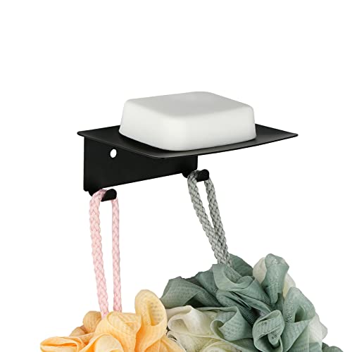 Soap Dish for Shower, 4 Slot Self-Adhesive Soap Holder for Bathroom, Wall Mounted Shower Soap Holder with Hook, Stainless Steel Soap Tray Black - color: Black Hook 1pack