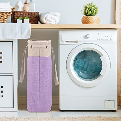 Laundry Basket with Handles Beige&Purple Slim Laundry Bin Collapsible Dirty Clothes Basket Narrow Laundry Bag Foldable Dirty Hamper for Camping, Dorms, Apartments - color: Beige&Purple