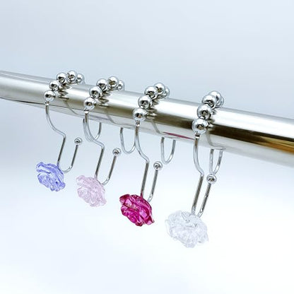 12pcs Rose Shower Curtain Hooks Rings, Double Glide Shower Curtain Rings Stainless Steel Rustproof Home Decor Accessories