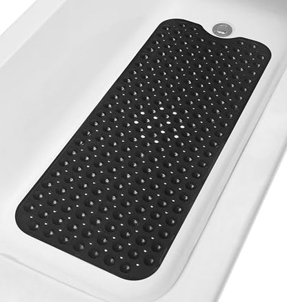 Extra-Long Non-Slip Bathtub & Shower Mat 39”x16” (Smooth/Non-Textured Tubs Only) Safe, Clean, Machine-Washable, Superior Grip&Drainage, Vinyl, Opaque Black - color: Opaque Black, size: 39" x 16" (Rectangular)