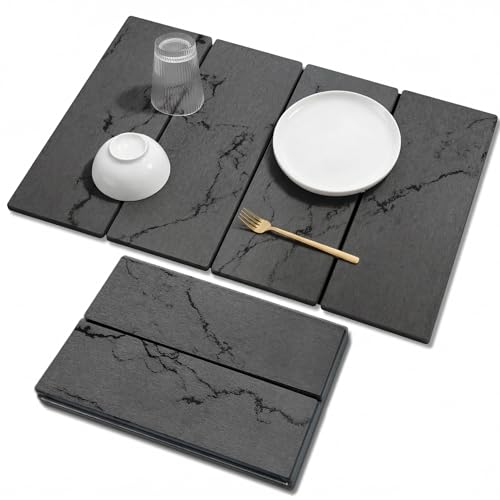 Large Stone Drying Mat for Kitchen Counter, 24"x16" Collapsible Quick Dry Dish Drying Mat, Water-Absorbent Marble Diatomaceous Earth Mats for Bottles Cups Dishes, Match Any Countertop - color: 4-fold Gray