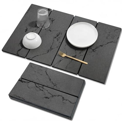 Large Stone Drying Mat for Kitchen Counter, 24"x16" Collapsible Quick Dry Dish Drying Mat, Water-Absorbent Marble Diatomaceous Earth Mats for Bottles Cups Dishes, Match Any Countertop - color: 4-fold Gray