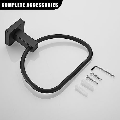 Leyden Black Toilet Paper Holder Towel Ring, Matte Bathroom Hand Towel Holder Toilet Roll Holder, Modern Bath Hardware Set Wall Mounted Stainless Steel 2 Pieces - color: Black Square Bottom