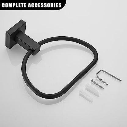 Leyden Black Toilet Paper Holder Towel Ring, Matte Bathroom Hand Towel Holder Toilet Roll Holder, Modern Bath Hardware Set Wall Mounted Stainless Steel 2 Pieces - color: Black Square Bottom