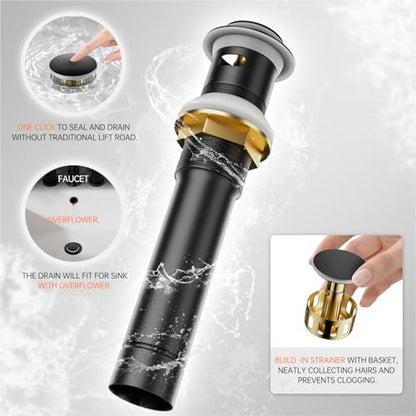 4 Inch 2 or 3 Holes 2 Handles Centerset Matte Black Lead-Free Bathroom Sink Faucet, Bathroom Faucet with Copper Pop Up Drain and Water Supply Lines, BF008-5-MB - color: Matte Black, style: 1 Pack