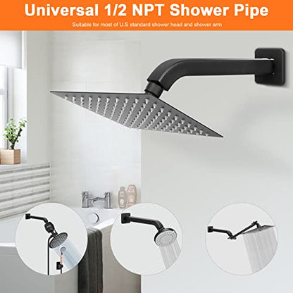 Shower Arm with Flange and Teflon Tape, Wall Mounted Square Shower Pipe 304 Stainless Steel Extension Arm for Fixed Shower Head & Handheld Shower (10 Inch, Matte Black) - color: Matte Black, style: 10 Inch