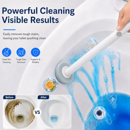 UFORU Disposable Toilet Brush and Holder Set, Toilet Wand Kit, 42 Refills | Preloaded Foaming Heads, Hands-Free Release, Flexible Under-Rim Reach, Auto-Open Caddy, Wall-Mount Storage, Bathroom & RV Use