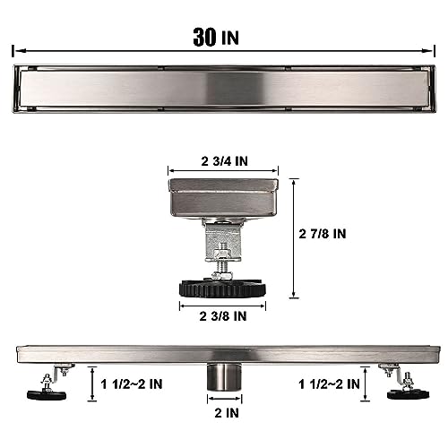 AVSIILE Linear Shower Floor Drain, 30 Inch Brushed Nickel 304 Stainless Steel Bathroom Drains Kit, Rectangular Shower Trench Drain with Reversable Tile-in Pattern Drain Cover & Hair Catcher - color: Brushed Stainless, size: 30 Inch