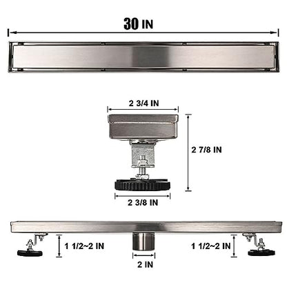 AVSIILE Linear Shower Floor Drain, 30 Inch Brushed Nickel 304 Stainless Steel Bathroom Drains Kit, Rectangular Shower Trench Drain with Reversable Tile-in Pattern Drain Cover & Hair Catcher - color: Brushed Stainless, size: 30 Inch