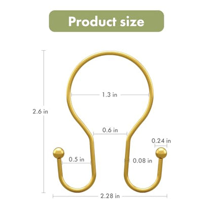 AmazerBath Shower Curtain Hooks, Dark Gold Shower Curtain Rings, Simple Double Hook Shower Curtain Hooks Rust Proof, Metal Smooth Shower Hooks for Shower Curtain Rod, 12 Pcs Shower Rod Hook - color: Dark Gold, style: Minimalist - Double Shower Hooks