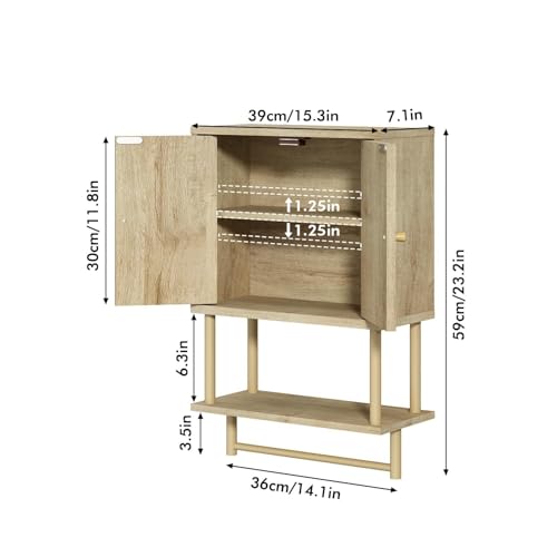 RUSTOWN Rattan Bathroom Wall Cabinet, Modern Boho Medicine Cabinets, Small | 2 Arched Rattan Doors, Adjustable Shelf, Towel Bar Rack, Over The Toilet Storage Cabinet for Bathroom, Living Room, Kitchen - size: Small