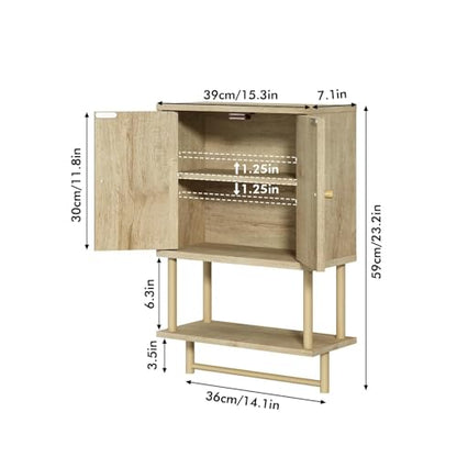 RUSTOWN Rattan Bathroom Wall Cabinet, Modern Boho Medicine Cabinets, Small | 2 Arched Rattan Doors, Adjustable Shelf, Towel Bar Rack, Over The Toilet Storage Cabinet for Bathroom, Living Room, Kitchen - size: Small