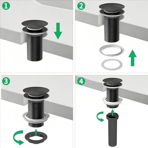 Bathroom Sink Drain Without Overflow, Pop Up Sink Drain, Matte Black | Vessel Sink Drain No Overflow, All Metal Stainless Steel Pop Up Bathroom Sink Stopper, Lavatory Vanity Sink Drain Assembly