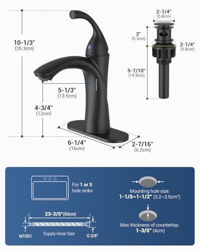 APPASO Black Bathroom Faucet 1 Hole, Matte Black Bathroom Faucet for Vanity, Single Lever Bathroom Faucet with Pop Up Drain and Water Supply Lines, Modern RV Bathroom Sink Faucet - color: Black