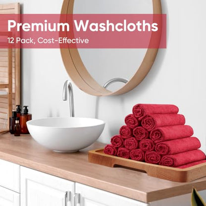 HOMEXCEL Washcloths 12PK, Ultra Soft&Highly Absorbent Face Towels, 12X12 in | Multi-Purpose Towels, Microfiber Wash Cloths for Bathroom, Hotel, Spa, Gym, and Kitchen, Machine Washable, Red - color: Red