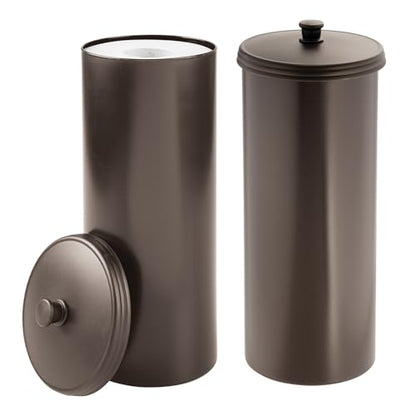 iDesign Freestanding Bathroom Toilet Paper Storage Holder, 2-Pack, Bronze | With Lid, Holds 3 Extra Rolls - color: Bronze, size: Pack of 2, style: Lid with Handle