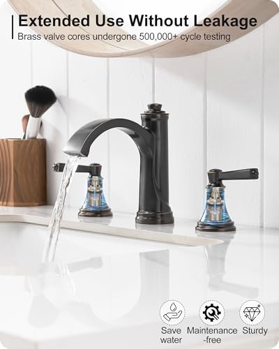 Waterfall Bathroom Faucet 3 Hole, 4-16 Inch Oil Rubbed Bronze Bathroom Faucet, Brass Bathroom Sink Faucet, 2 Handle Bathroom Faucets, Bathroom Vanity Faucet with Pop-Up Drain, Water Hoses - color: Oil Rubbed Bronze