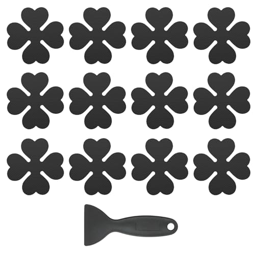 PATIKIL 12 Pcs Non Slip Bathtub Stickers, Anti Slip Shower Stickers with Scraper Bathroom Shower Floor Decals Four Leaf Shape Cute Treads Tubs, Black - color: Black