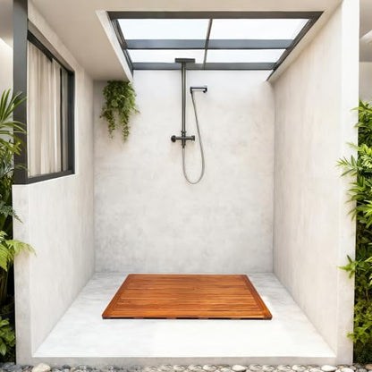 Utoplike Teak Bath Mat, Large Wood Shower Mats for Bathroom, 31.7 x17.9 in | with Non Slip Pads, Sturdy Solid Wooden, Floor Mat for Indoor Spa, Outdoor Inside Shower - size: 31.7" x 17.9" (Rectangular)
