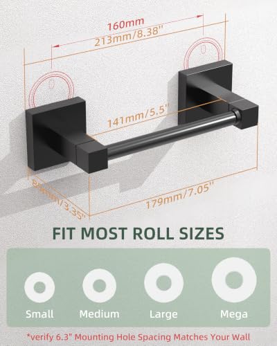 Ruacq Toilet Paper Holder Matte Black Double Post Pivoting Square Tissue Holders Roll Holder Hangers Toilet Paper Stand Stainless Steel and Zinc Alloy Modern Wall Mounted - color: Matte Black, size: Square