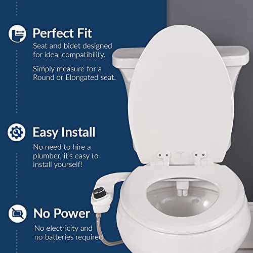 Bio Bidet by Bemis 1400TTA Bidet Bundle, Economy Wood Toilet Seat, Fresh Water Spray, Non-Electric, Easy to Install Bidet, ELONGATED, White