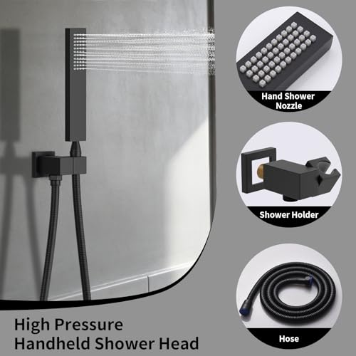 AYIVG Ceiling Mount 20x14 Inch Rainfall Shower System With 6 On Off Body Jets 3 Way Diverter Shower Faucet And Handheld Shower Heads Temperature Display Set (Matte Black) - color: Matte Black