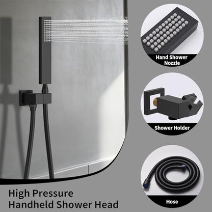 AYIVG Thermostatic Full Body Rainfall Shower System Dual 3 Way Diverter Valve 6 Function Ceiling Mount 14x20" ShowerHeads With 6 Jets 2 Handheld Shower Set (Matte Black) - color: Matte Black
