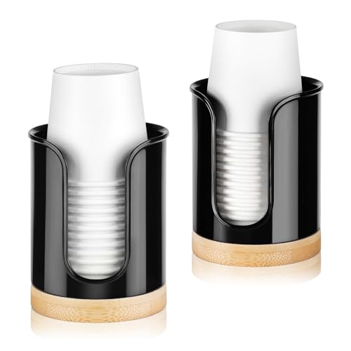 Bathroom Cup Holder - Small Cup Dispenser for Dixie 3 oz Bathroom Cups, 3 4 Ounce Mouthwash Cup Dispenser - PC/Bamboo, Black, Pack of 2 - color: Black/Bamboo/2Pack