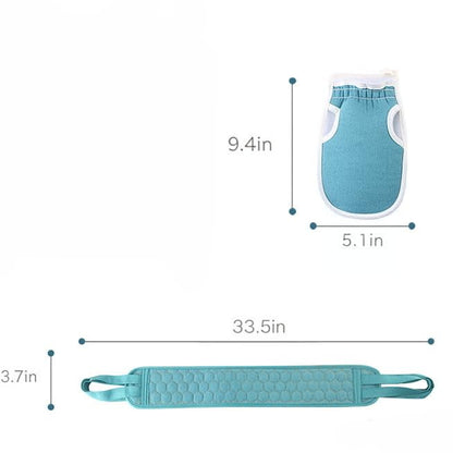 3Pcs Bath Set Back Scrub Mitt Bath Ball Long Strip Home Use,Navy Blue | Exfoliating Washcloth Towel with Handle,Body Scrubber Exfoliator,Bath Sponge for Unisex Exfoliate Body Scrub,33.5In