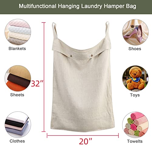 Linen Hanging Laundry Bag, 100% Linen Over The Door Laundry Hamper with Buttons and Zipper, Space Saving Door Hampers for Laundry Dirty Clothes Home Travel, Linen - color: Linen