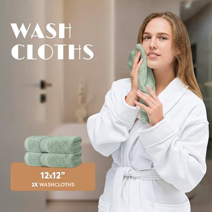 White Classic Mint Green Bath Towel Set of 6-100% Cotton Highly Absorbent Towels for Bathroom, 2 Luxury Bath Towels 650GSM, 2 Hand Towels, 2 Washcloths - color: Mint Green