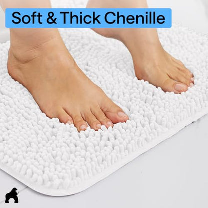 GORILLA GRIP Bathroom Rug Sets 3 Piece, Bath Mat Set and Oval Toilet Base with Rubber Backing, Plush Absorbent Shaggy Chenille Washable Mats, Includes 24x19.5, 24x17 and 36x24 Inch Rugs, White - color: White, style: 24"x19.5" + 24"x17" + 36"x24" - 3 Pack