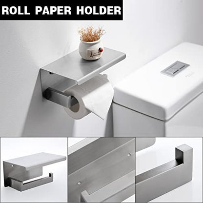 Brushed Nickel Bathroom Towel Bar Set Bathroom Accessories Hardware Set Including Towel Bar Towel Ring Coat Hook and Toilet Paper Holder with Shelf. Wall Mounted Stainless Steel - color: Brushed Nickel