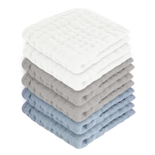 MIGIOL Baby Washcloths 100% Cotton Size is 12x12 inches. Lightweight, Portable, and Ideal for use at Home or on The go. (White & Grey 6 Pieces) - color: White & Grey 6 Pieces