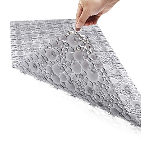 Extra Long Pebble Bath Tub Shower Mat 34.2 x 15.7, Bathmat Non-Slip with Suction Cups, Machine Washable, Bathroom Mats, Smooth/Non-Textured Surface Only (34.2" x 15.7", Transparent Light Gray) | Extra Long Bath Mat for Tub Non Slip, Machine Washable, Show