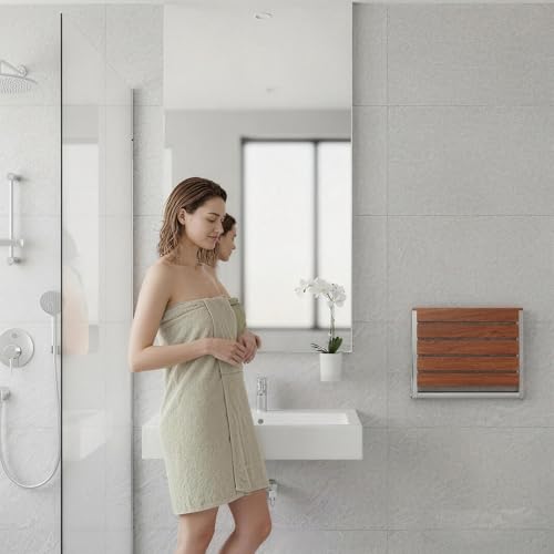 20" Foldable Shower Seat Wall Mounted, Folding Shower Bench for Shower Spaces, 450lbs Max Load for Inside Shower - size: 20INCH