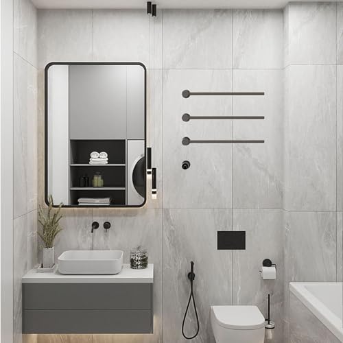 Heated Towel Rack, Hidden Electric Towel Warmer Wall Mounted with Built-in Timer1-9H, Towel Drying Rack 32W with Temperature Adjustment LCD Display, Hardwired,Silver,3 Bars