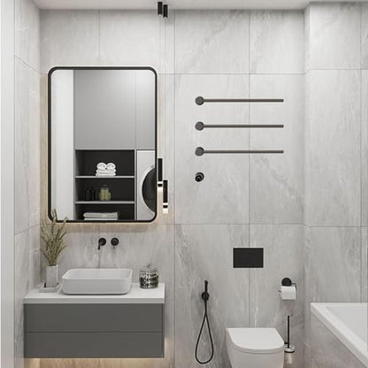 Heated Towel Rack, Hidden Electric Towel Warmer Wall Mounted with Built-in Timer1-9H, Towel Drying Rack 32W with Temperature Adjustment LCD Display, Hardwired,Silver,3 Bars