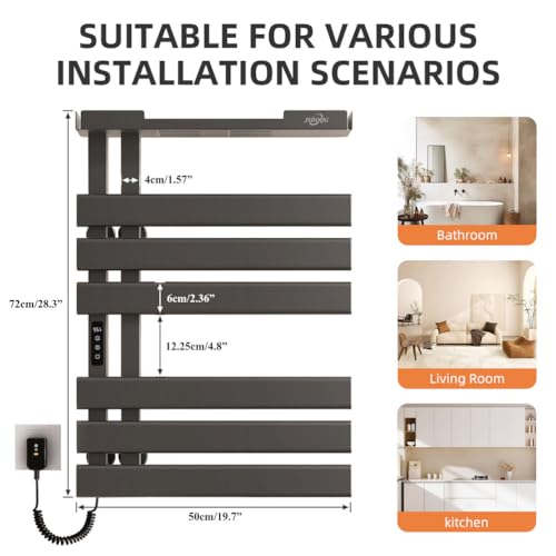 Smart Heated Towel Rack with Shelf,Electric WiFi Towel Warmer Rack App & Voice Control,Towel Drying Rack Wall Mounted,Towel Warming Rack with Led Timer,115-155℉,Flat Widen 6 Bar,Gray - color: Gray