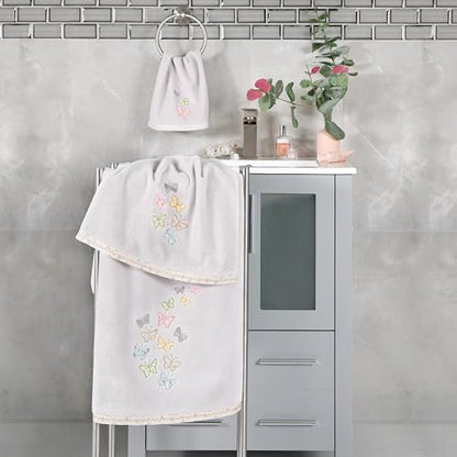 Frolic 4-Piece Luxury Towel Set, Calico Applique, Soft & Durable Turkish Cotton, Elegant Bathroom Ensemble, 2 Bath 2 Hand Towels, Silver - color: Silver, size: 2 Pcs Bath 2 Pcs Hand Towel