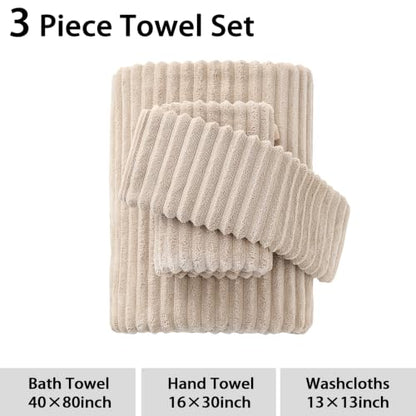 3 Pack Bath Towel Set, 40"x80" Oversized Bath Sheet, Beige | Ultra Soft Microfiber, Lint Free, Quick Dry, Highly Absorbent, Full Body Coverage, 1 Bath Sheet, 1 Hand Towel, 1 Washcloth - color: Beige, size: 3 Piece Towel Set