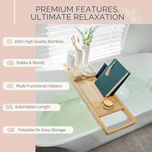 Bath Pillow and Bathtub Tray Set for Tub | Luxurious, Relaxing Home Spa Accessories with Bath Tub Pillows for Head and Neck, Foldable Bath Tray Caddy Organizer | Relaxation Gifts for Women Self Care - style: Bath Pillow and Tray