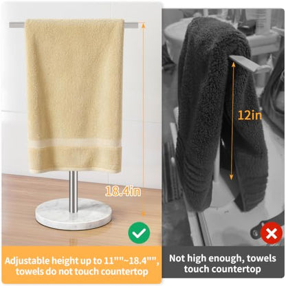 STWWO Hand Towel Stand, 11~18.8IN Adjustable Marble Base Brushed Nickel | for Bathroom, Kitchen & Countertop, T-Shape, Stainless Steel, with Sturdy Base - color: Brushed Nick(marble)