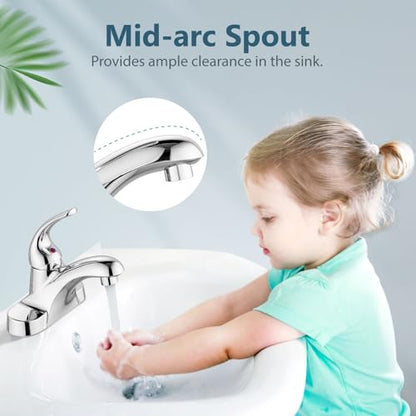Polish Chrome Bathroom Sink Faucet,Single Handle 4 Inch Centerset | Single-Handle RV Bathroom Faucet Fits 4-Inch Centerset Sinks,Includes Hot And Cold Supply Lines And A Matching Pop-Up Drain - color: Polish Chrome