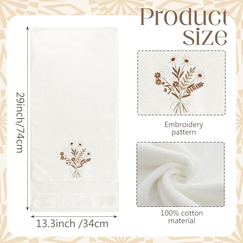 SmoothNovelty 2 Pcs Boho Flowers Hand Towels Beige Bathroom Wildflowers Decor 14x29 Inch Embroidered 100% Cotton Soft Absorbent Spring Summer Decorative Hand Towels for Bathroom Kitchen - style: Bohemian