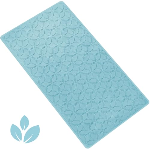 Non-Slip Rubber Bathtub Mat with Suction Cups, 16 × 28 Inch (Blue) | 100% Rubber, Leaf Texture. Vacuum Suction Cups. Soft on Touch. BPA/PVC-Free. Machine Wash. Safe For Bath, Shower, Pet Dogs. - color: Blue, size: 28" x 16" (Rectangular)