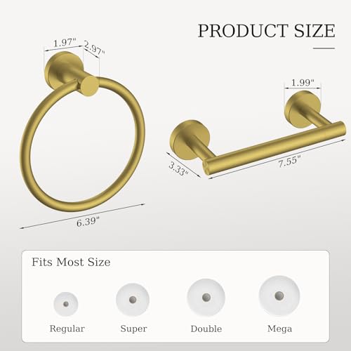 Brushed Gold Toilet Paper Holder & Towel Holder Bathroom Hardware Set | SUS304 Stainless Steel Double Post Pivoting Tissue Roll Holder and Hand Towel Ring Set for Bathroom RV by Evolvegoods - color: Brushed Gold