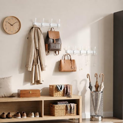 YUNISS Coat Rack Wall Mounted，5 Tri Stainless Steel Coat Hook for Coat Hat Robes Towel in Mudroom Entryway (White, 2 Pack 5 Hook) - color: White, size: 2 Pack 5 Hook