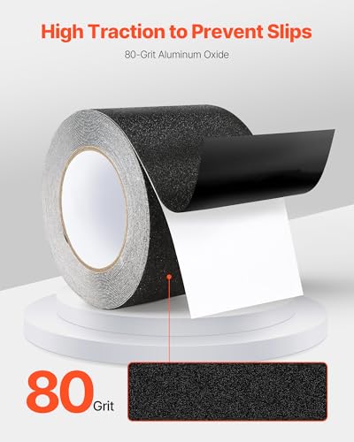 VEVOR Anti-Slip Tape, 35 FT x 4 inch Non Slip Grip Tape for Stairs Steps, 80-Grit Aluminum Oxide High Traction Non-Skid Stair Treads with Strong Adhesive Backing, Suitable for Indoor & Outdoor Use - size: 35 FT/4", style: Anti-Slip Tape